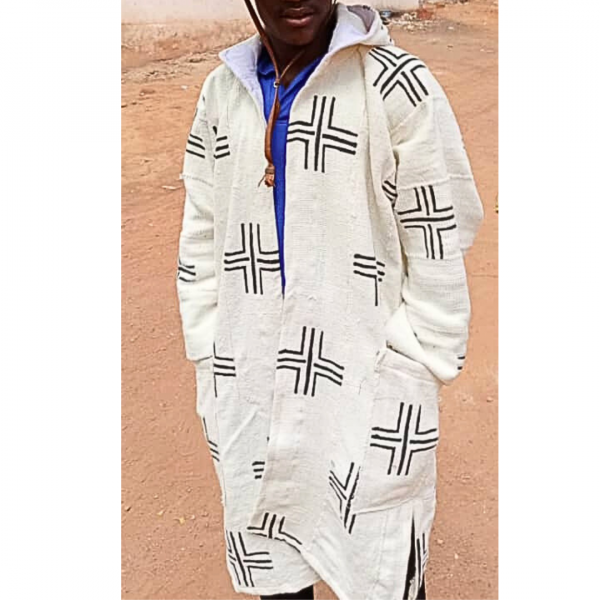 veste / Gilet à capuche long en bogolan Unisexe