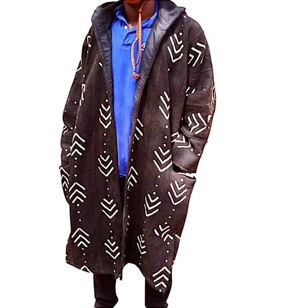 Gilet à capuche long Bogolan - Noir
