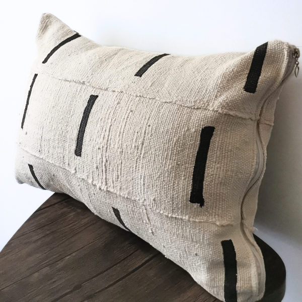 Housse de coussin Bogolan Blanc- Recto/verso 50X30