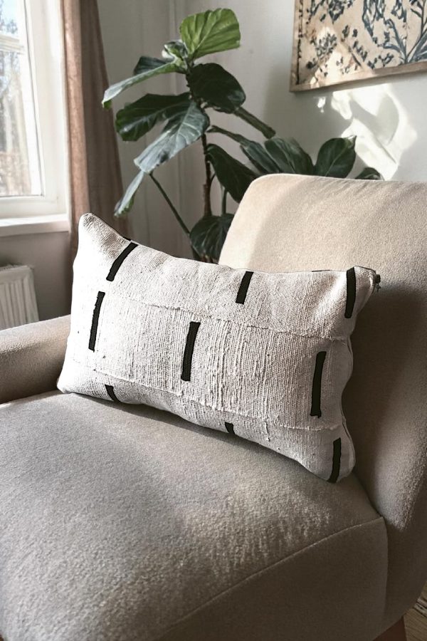 Housse de coussin Bogolan Blanc- Recto/verso 50X30